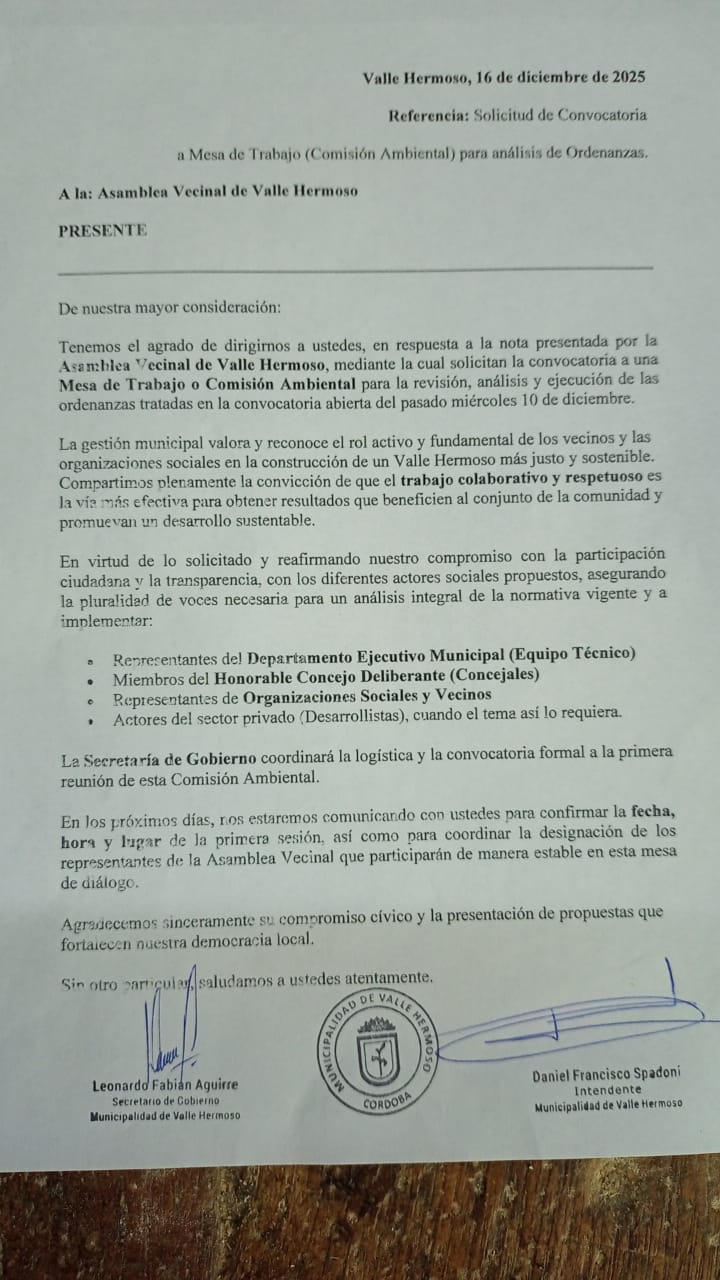 La nota del municipio a la asamblea