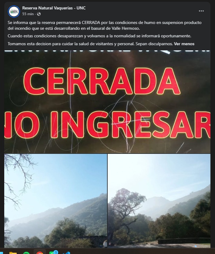 Reserva Natural Vaquerías - Cierre preventivo