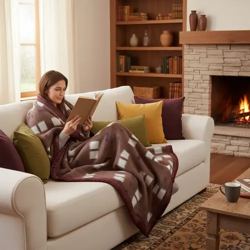 Sofá, frazadas y lectura