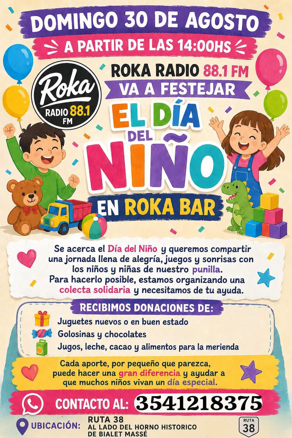 Roka Radio Organiza una Colecta Solidaria para el Día del Niño en Bialet Massé
